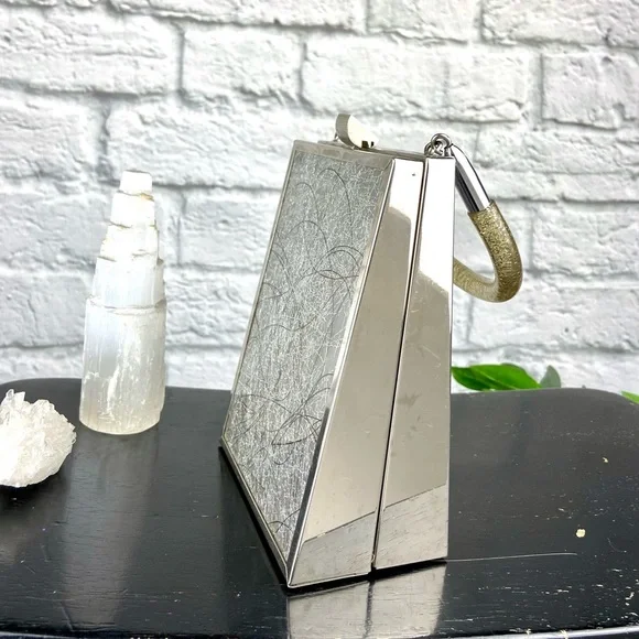 Vintage Chrome Lucite Purse Metallic Tinsel Retro 50s 60s Mod Mid-Century